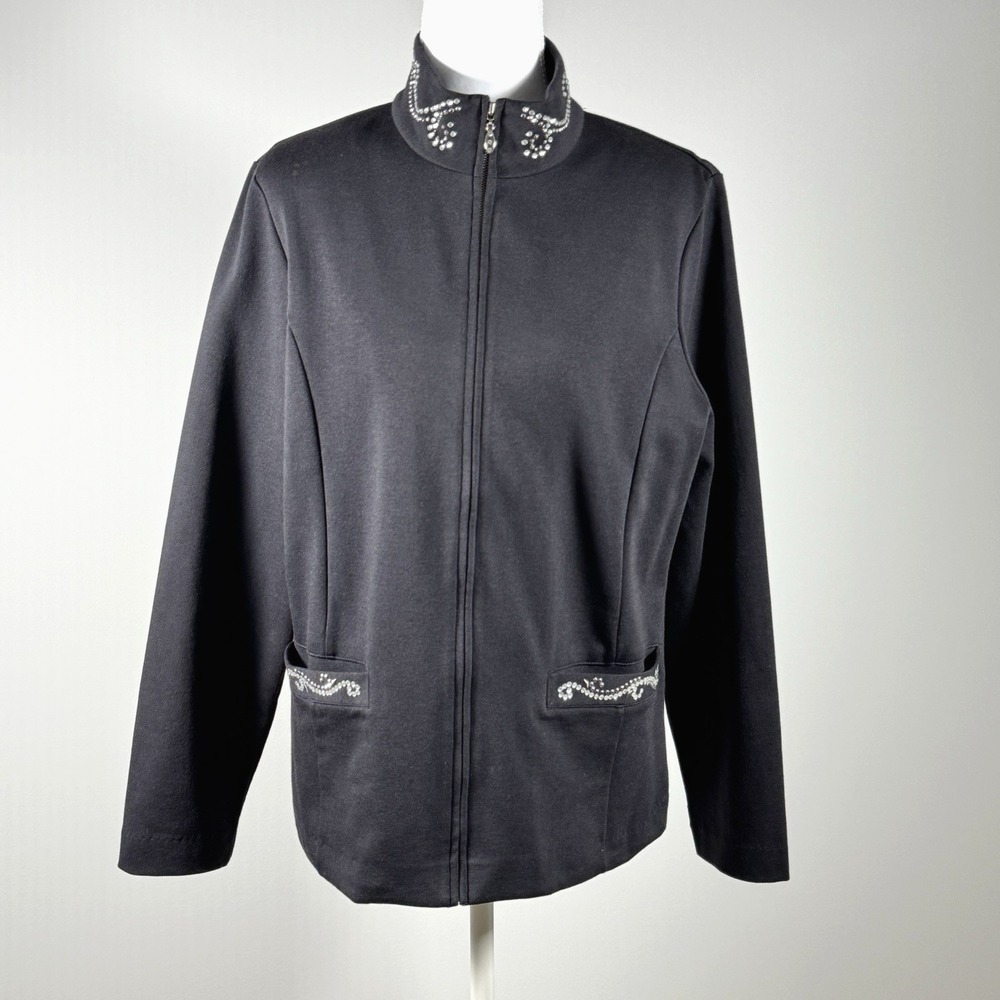 Drapers & Damons Black Zip Jacket Rhinestone Collar Glittercore Womens M Read